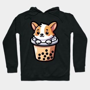 Cheerful Corgi in Boba Tea - Cute Puppy Cartoon Illustration Hoodie